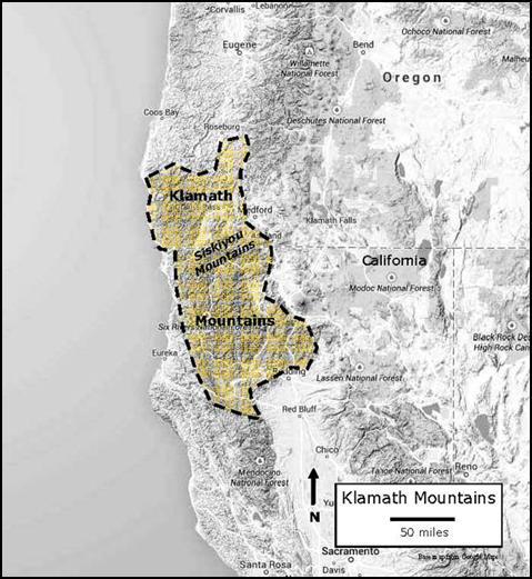 klamath mountains map